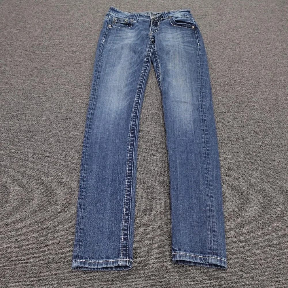Miss Me Jeans Womens 27 Blue Skinny Low Rise Aztec Embroidered Denim JW5416S3
